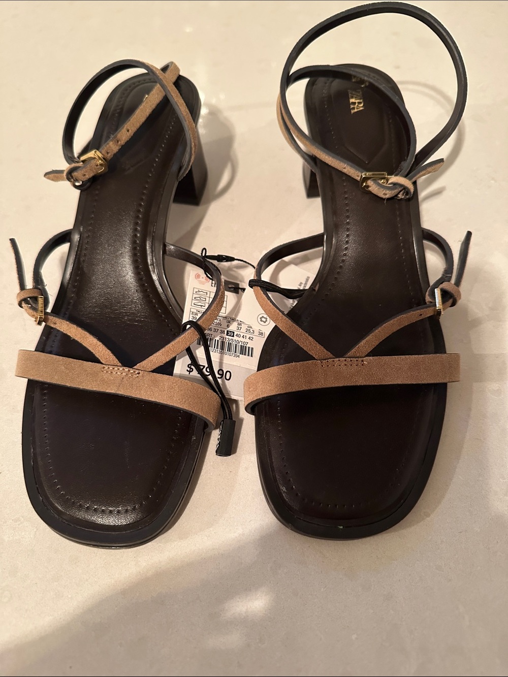Zara Women’s Strappy Ankle Sandals in Tan and Black